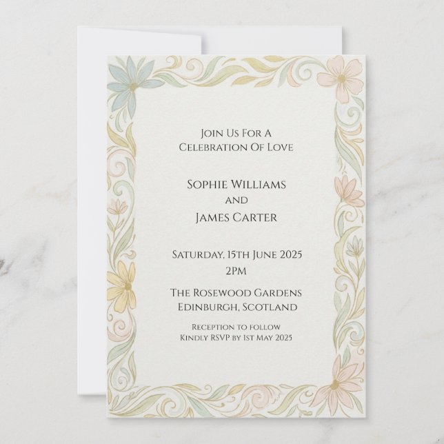 Vintage Floral Vine Border Wedding Invitation (Front)