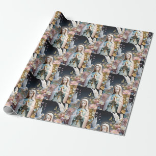 Vintage Floral Virgin Mary Gift Wrapping Paper