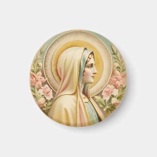Vintage Floral Virgin Mary Magnet, Catholic Magnet