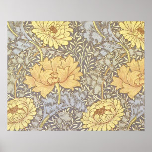 Vintage Floral Wallpaper Chrysanthemums Poster