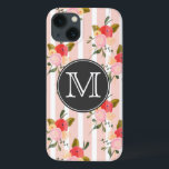 Vintage Floral Wallpaper Monogram iPad Mini Case<br><div class="desc">Customisable iPad mini case featuring stripes and hand drawn flowers wallpaper. Similar items are available in my store.</div>