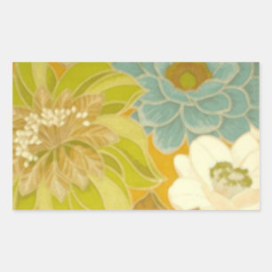 Vintage Floral Wallpaper, Turquoise Green & Brown Rectangular Sticker