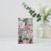 Vintage Floral Wallpaper With Chair and Chandelier Business Card (Standing Front)