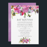 Vintage Floral Watercolor Bat Mitzvah Invitation<br><div class="desc">Blush pink peonies floral bat mitzvah invitations with accents of purple and sage green.</div>