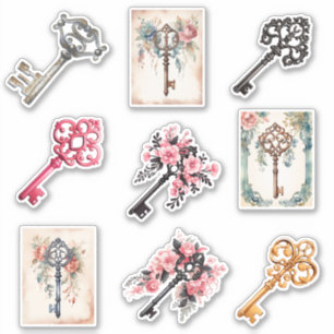 Vintage floral watercolor key collection