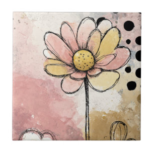 Vintage Floral Watercolor Polka Dot Art (2) Tile
