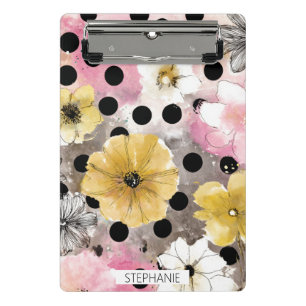 Vintage Floral Watercolor Polka Dot Art (3) Mini Clipboard