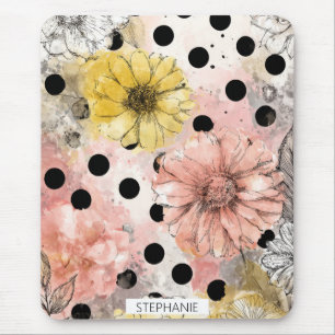 Vintage Floral Watercolor Polka Dot Art (4) Mouse Mat