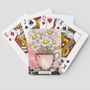 Vintage Floral Watercolor Polka Dot Art (6) Playing Cards