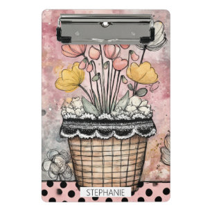 Vintage Floral Watercolor Polka Dot Art (7) Mini Clipboard
