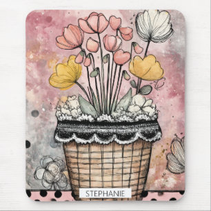Vintage Floral Watercolor Polka Dot Art (7) Mouse Mat