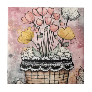 Vintage Floral Watercolor Polka Dot Art (7) Tile