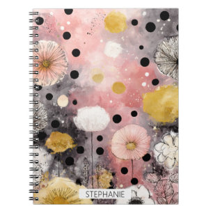 Vintage Floral Watercolor Polka Dot Art (8) Notebook