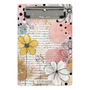 Vintage Floral Watercolor Script Polka Dot Art (4) Mini Clipboard