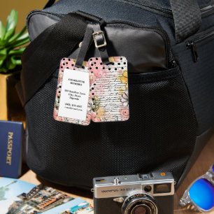 Vintage Floral Watercolor Script Polka Dot Art (7) Luggage Tag