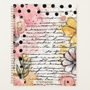Vintage Floral Watercolor Script Polka Dot Art (7) Planner