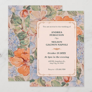 Vintage floral watercolor Wedding Invitation