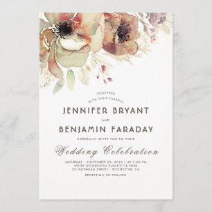 Vintage Floral Watercolors Fall Wedding Invitation