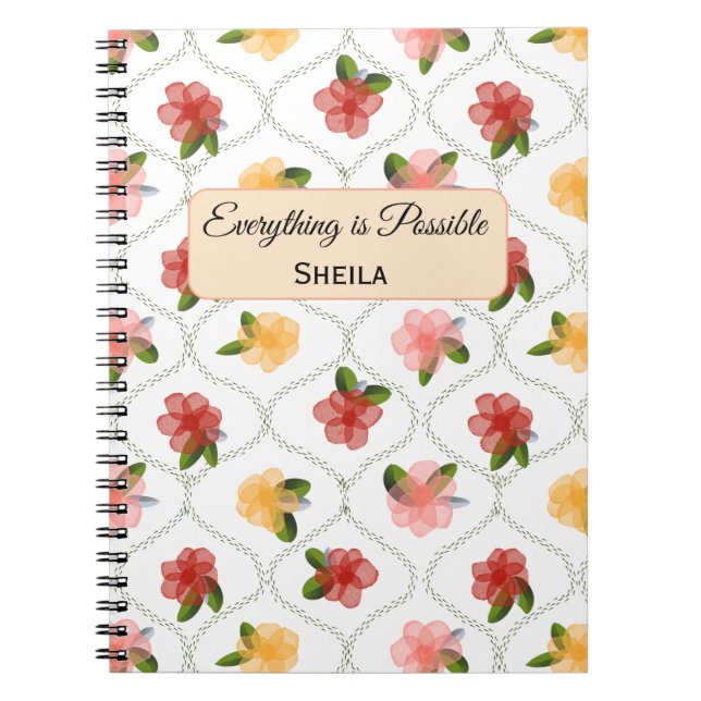 Vintage floral watercolour clear diamond Notebook (Front)