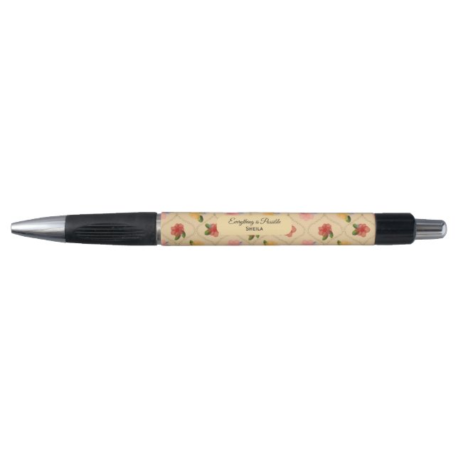 Vintage floral watercolour diamond pen (Front)