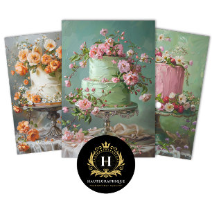Vintage Floral Wedding Cake Food Bakery Decoupage Wrapping Paper Sheet