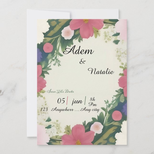 Vintage floral wedding card (Front)