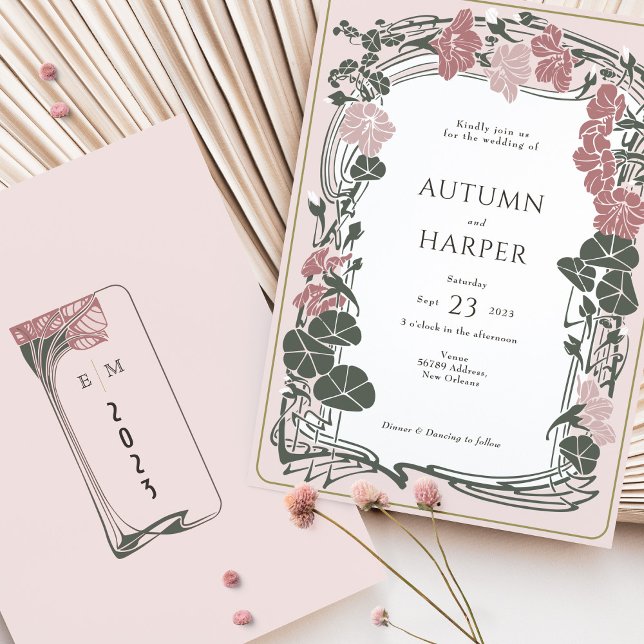 Vintage Floral Wedding Dusty Rose Sage Invitation (Creator Uploaded)