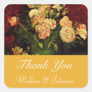 Vintage floral wedding favour thank you stickers. square sticker