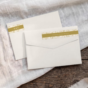 Vintage Floral Wedding Gold & Ivory Return Address Wrap Around Label