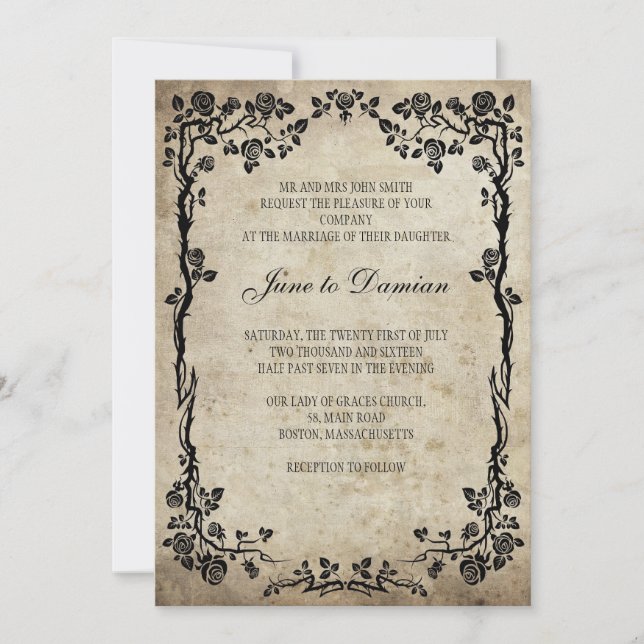 Vintage Floral Wedding Invitation (Front)
