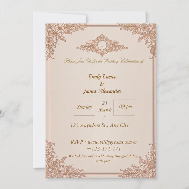 Vintage Floral Wedding Invitation (Front)