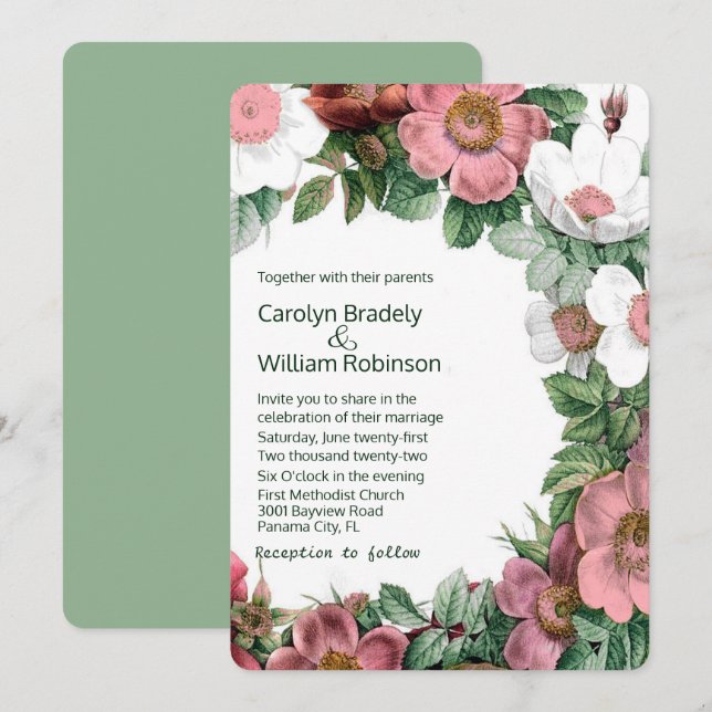 Vintage Floral Wedding Invitation (Front/Back)