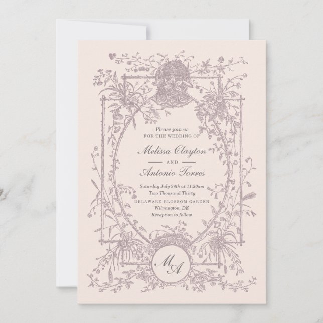 Vintage Floral Wedding Invitation Botanical Frame (Front)
