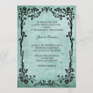 Vintage Floral Wedding Invitation in Blue