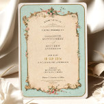 Vintage Floral Wedding Invitation with Mint Accent<br><div class="desc">This Vintage Floral Wedding Invitation is a harmonious blend of pastel beauty and classic design, reminiscent of the Victorian era's intricate aesthetics. The invitation front sets a romantic tone with its cream base and a border of mint green, accented by sprays of pink and green florals, gracefully intertwining with elegant...</div>