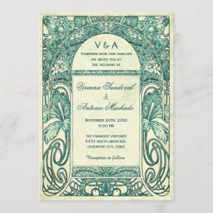 Vintage Floral Wedding Invitations Turquoise