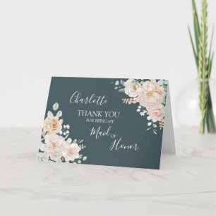 Vintage Floral Wedding Maid of Honor Thank You Card