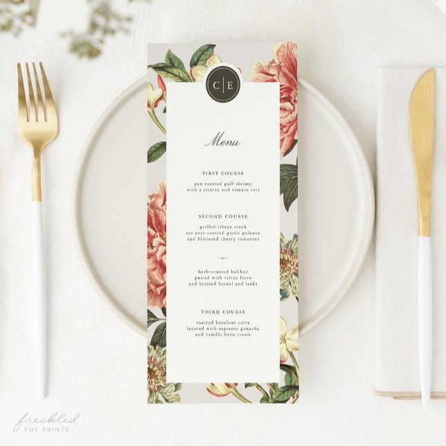 Vintage Floral Wedding Menu (Cora Menu)