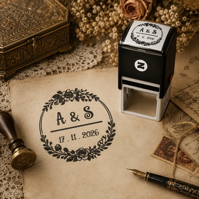 Vintage Floral Wedding Monogram Rubber Stamp (Creator Uploaded)