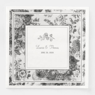 Vintage Floral Wedding Names & Date Classic Napkin
