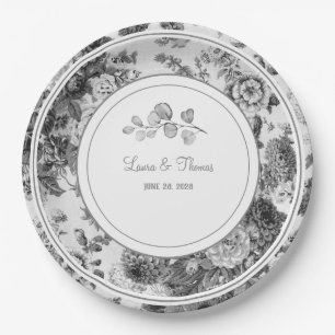 Vintage Floral Wedding Names & Date Classic Paper Plate
