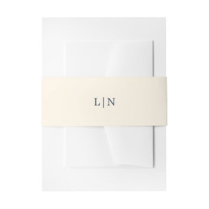 Vintage Floral Wedding   Navy and Cream Monogram Invitation Belly Band