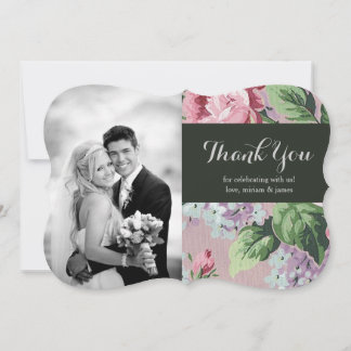 Vintage Floral Wedding Photo Thank You Card