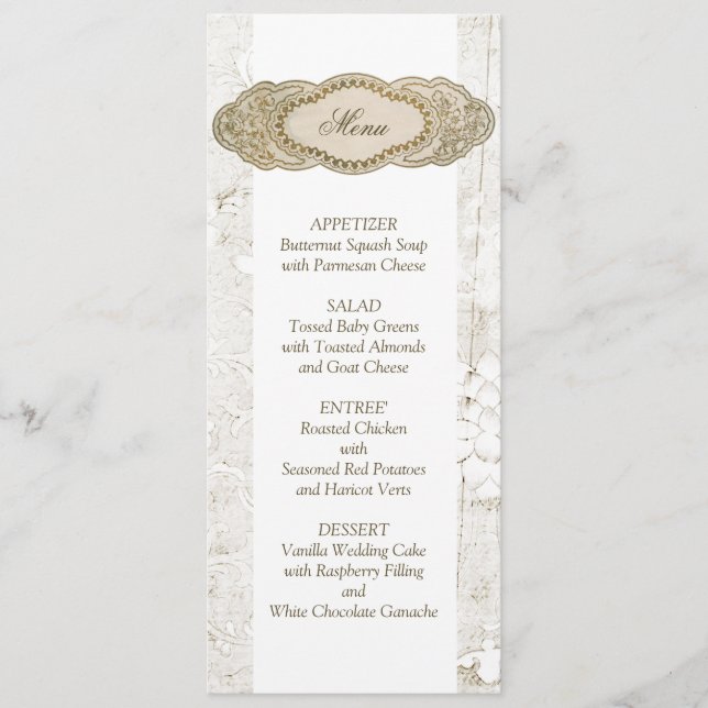 Vintage Floral Wedding Reception Menu Cards (Front)