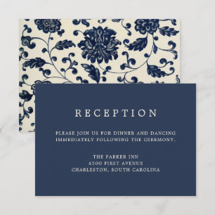 Vintage Floral Wedding Reception   Navy and Cream Invitation