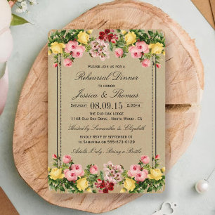 Vintage Floral Wedding Rehearsal Dinner Invitation