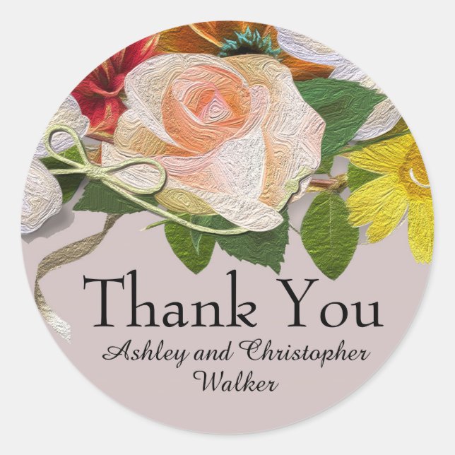 Vintage Floral  Wedding / Shower Thank You Sticker (Front)