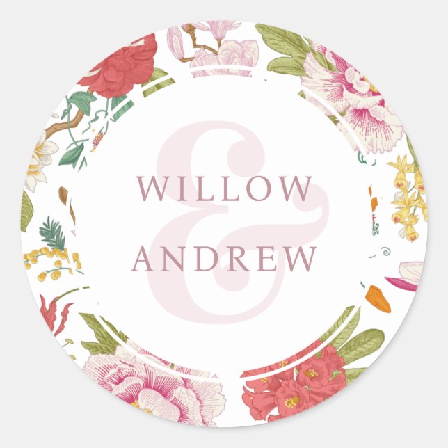 Vintage Floral Wedding Sticker (Front)