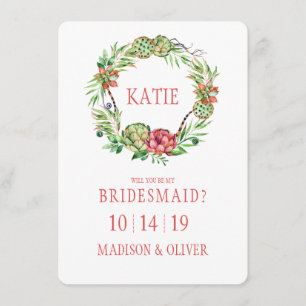 Vintage Floral Wedding Succulent   Bridesmaid Invitation