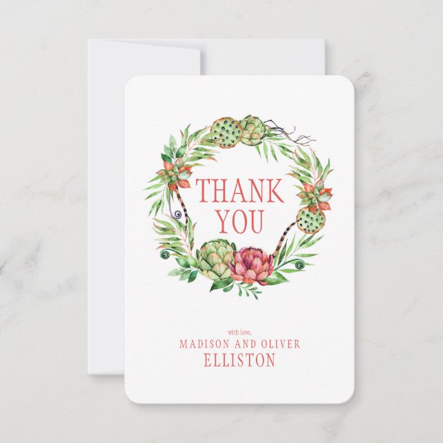 Vintage Floral Wedding Succulent | Thank You (Front)